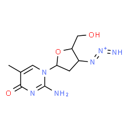 ChemSpider 2D Image | 2-Amino-1-[2,3-dideoxy-3-(1,2-triazadien-2-ium-1-yl)pentofuranosyl]-5-methyl-4(1H)-pyrimidinone | C10H15N6O3