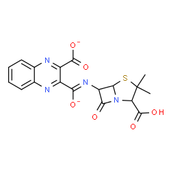 ChemSpider 2D Image | 3-[(2-Carboxy-3,3-dimethyl-7-oxo-4-thia-1-azabicyclo[3.2.0]hept-6-yl)carboximidato]-2-quinoxalinecarboxylate | C18H14N4O6S