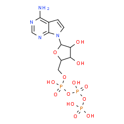 ChemSpider 2D Image | 7-[5-O-(Hydroxy{[hydroxy(phosphonooxy)phosphoryl]oxy}phosphoryl)pentofuranosyl]-7H-pyrrolo[2,3-d]pyrimidin-4-amine | C11H17N4O13P3