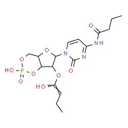 ChemSpider 2D Image | N-[1-(2-Hydroxy-7-{[(1E)-1-hydroxy-1-buten-1-yl]oxy}-2-oxidotetrahydro-4H-furo[3,2-d][1,3,2]dioxaphosphinin-6-yl)-2-oxo-1,2-dihydro-4-pyrimidinyl]butanamide | C17H24N3O9P
