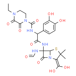 ChemSpider 2D Image | N-[2-{[2-(Dihydroxymethylene)-6-formamido-3,3-dimethyl-7-oxo-4-thia-1-azabicyclo[3.2.0]hept-6-yl]amino}-1-(3,4-dihydroxyphenyl)-2-oxoethyl]-4-ethyl-2,3-dioxo-1-piperazinecarboxamide | C24H28N6O10S