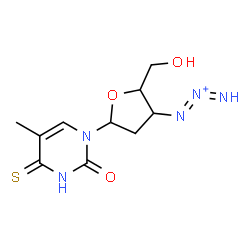 ChemSpider 2D Image | 1-[2,3-Dideoxy-3-(1,2-triazadien-2-ium-1-yl)pentofuranosyl]-5-methyl-4-thioxo-3,4-dihydro-2(1H)-pyrimidinone | C10H14N5O3S