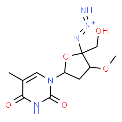 ChemSpider 2D Image | 1-[2-(Hydroxymethyl)-3-methoxy-5-(5-methyl-2,4-dioxo-3,4-dihydro-1(2H)-pyrimidinyl)tetrahydro-2-furanyl]-1,2-triazadien-2-ium (non-preferred name) | C11H16N5O5