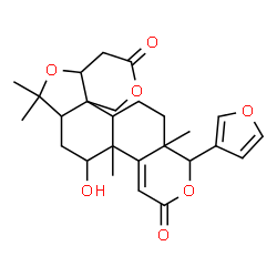 ChemSpider 2D Image | 1-(3-Furyl)-5-hydroxy-4b,7,7,14a-tetramethyl-1,4b,5,6,6a,7,8a,9,12b,13,14,14a-dodecahydro-3H,10H-pyrano[4',3':3,3a][2]benzofuro[5,4-f]isochromene-3,10-dione | C26H32O7