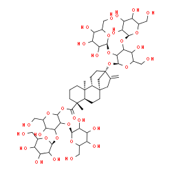ChemSpider 2D Image | (1S)-Hexopyranosyl-(1->2)-[(1S)-hexopyranosyl-(1->3)]-1-O-[(8alpha,9beta,10alpha,13alpha)-13-{[(1S)-hexopyranosyl-(1->2)-[(1S)-hexopyranosyl-(1->3)]-(1S)hexopyranosyl]oxy}-18-oxokaur-16-en-18-yl]hexop
yranose | C56H90O33