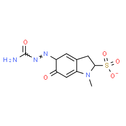 ChemSpider 2D Image | 5-[(E)-Carbamoyldiazenyl]-1-methyl-6-oxo-2,3,5,6-tetrahydro-1H-indole-2-sulfonate | C10H11N4O5S