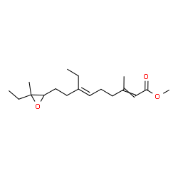 ChemSpider 2D Image | Methyl (2E,6E)-7-ethyl-9-(3-ethyl-3-methyl-2-oxiranyl)-3-methyl-2,6-nonadienoate  | C18H30O3