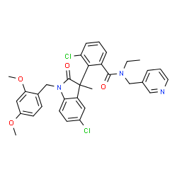 ChemSpider 2D Image | 3-Chloro-2-[5-chloro-1-(2,4-dimethoxybenzyl)-3-methyl-2-oxo-2,3-dihydro-1H-indol-3-yl]-N-ethyl-N-(3-pyridinylmethyl)benzamide | C33H31Cl2N3O4