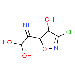 ChemSpider 2D Image | 2-(3-Chloro-4-hydroxy-4,5-dihydro-1,2-oxazol-5-yl)-2-imino-1,1-ethanediol | C5H7ClN2O4