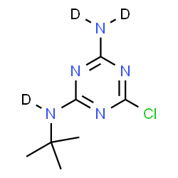 ChemSpider 2D Image | 6-Chloro-N-(2-methyl-2-propanyl)-1,3,5-triazine-2,4-(~2~H_3_)diamine | C7H9D3ClN5