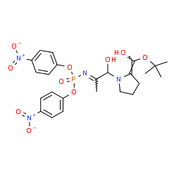 ChemSpider 2D Image | Bis(4-nitrophenyl) {(2E)-1-hydroxy-1-[(2E)-2-{hydroxy[(2-methyl-2-propanyl)oxy]methylene}-1-pyrrolidinyl]-2-propanylidene}phosphoramidate | C24H29N4O10P