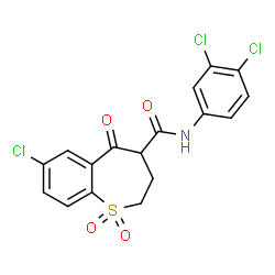 ChemSpider 2D Image | 7-Chloro-N-(3,4-dichlorophenyl)-5-oxo-2,3,4,5-tetrahydro-1-benzothiepine-4-carboxamide 1,1-dioxide | C17H12Cl3NO4S