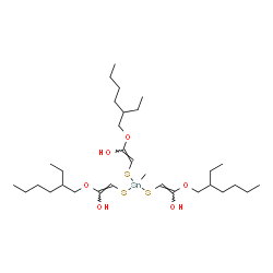 ChemSpider 2D Image | (8E,13E)-5,17-Diethyl-11-({(E)-2-[(2-ethylhexyl)oxy]-2-hydroxyvinyl}sulfanyl)-11-methyl-7,15-dioxa-10,12-dithia-11-stannahenicosa-8,13-diene-8,14-diol | C31H60O6S3Sn