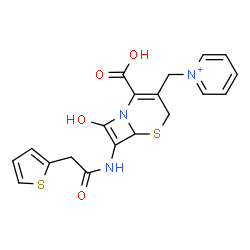 ChemSpider 2D Image | 1-({2-Carboxy-8-hydroxy-7-[(2-thienylacetyl)amino]-5-thia-1-azabicyclo[4.2.0]octa-2,7-dien-3-yl}methyl)pyridinium | C19H18N3O4S2