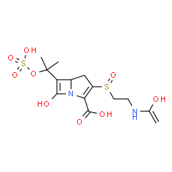 ChemSpider 2D Image | 7-Hydroxy-3-({2-[(1-hydroxyvinyl)amino]ethyl}sulfinyl)-6-[2-(sulfooxy)-2-propanyl]-1-azabicyclo[3.2.0]hepta-2,6-diene-2-carboxylic acid | C14H20N2O9S2