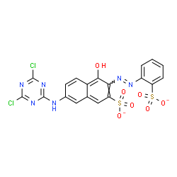 ChemSpider 2D Image | 7-[(4,6-Dichloro-1,3,5-triazin-2-yl)amino]-4-hydroxy-3-[(E)-(2-sulfonatophenyl)diazenyl]-2-naphthalenesulfonate | C19H10Cl2N6O7S2