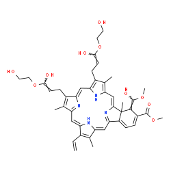 ChemSpider 2D Image | Methyl (2Z,6Z,11Z,17Z,20Z)-10,14-bis[(2E)-3-hydroxy-3-(2-hydroxyethoxy)-2-propen-1-yl]-20-[hydroxy(methoxy)methylene]-4,9,15,19-tetramethyl-5-vinyl-25,26,27,28-tetraazahexacyclo[16.6.1.1~3,6~.1~8,11~.
1~13,16~.0~19,24~]octacosa-1(25),2,4,6,8(27),9,11,13,15,17,21,23-dodecaene-21-carboxylate | C44H48N4O10