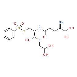 ChemSpider 2D Image | S-{(2E)-3-[(E)-(2,2-Dihydroxyethylidene)amino]-2-[(5,5-dihydroxy-4-iminopentanoyl)amino]-3-hydroxy-2-propen-1-yl} benzenesulfonothioate | C16H21N3O8S2