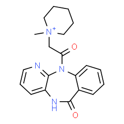 ChemSpider 2D Image | 1-Methyl-1-[2-oxo-2-(6-oxo-5,6-dihydro-11H-pyrido[2,3-b][1,4]benzodiazepin-11-yl)ethyl]piperidinium | C20H23N4O2
