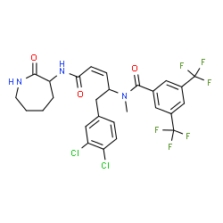 ChemSpider 2D Image | N-{(3Z)-1-(3,4-Dichlorophenyl)-5-oxo-5-[(2-oxo-3-azepanyl)amino]-3-penten-2-yl}-N-methyl-3,5-bis(trifluoromethyl)benzamide | C27H25Cl2F6N3O3