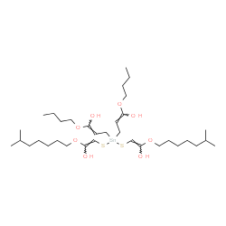 ChemSpider 2D Image | (9E,14E)-12,12-Bis[(2E)-3-butoxy-3-hydroxy-2-propen-1-yl]-2,22-dimethyl-8,16-dioxa-11,13-dithia-12-stannatricosa-9,14-diene-9,15-diol | C34H64O8S2Sn