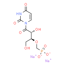 ChemSpider 2D Image | Disodium ({[(2S,3R)-4-(2,4-dioxo-3,4-dihydro-1(2H)-pyrimidinyl)-1,3-dihydroxy-4-oxo-2-butanyl]oxy}methyl)phosphonate | C9H11N2Na2O9P