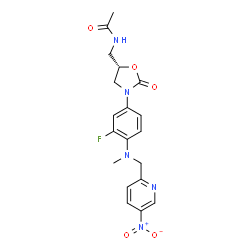 ChemSpider 2D Image | N-{[(5S)-3-(3-Fluoro-4-{methyl[(5-nitro-2-pyridinyl)methyl]amino}phenyl)-2-oxo-1,3-oxazolidin-5-yl]methyl}acetamide | C19H20FN5O5