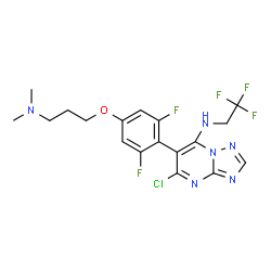 ChemSpider 2D Image | 5-Chloro-6-{4-[3-(dimethylamino)propoxy]-2,6-difluorophenyl}-N-(2,2,2-trifluoroethyl)[1,2,4]triazolo[1,5-a]pyrimidin-7-amine | C18H18ClF5N6O