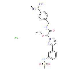 ChemSpider 2D Image | N-(4-Carbamimidoylbenzyl)-2-ethoxy-2-(3-{3-[(methylsulfonyl)amino]phenyl}-1H-pyrazol-1-yl)acetamide hydrochloride (1:1) | C22H27ClN6O4S