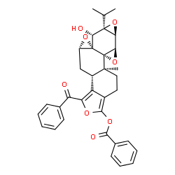 ChemSpider 2D Image | (3bR,4aS,5aS,6R,6aR,7aS,7bR,8aS,8bS)-3-Benzoyl-6-hydroxy-6a-isopropyl-8b-methyl-3b,4,4a,6,6a,7a,7b,8b,9,10-decahydrotrisoxireno[6,7:8a,9:4b,5]phenanthro[1,2-c]furan-1-yl benzoate | C34H32O8