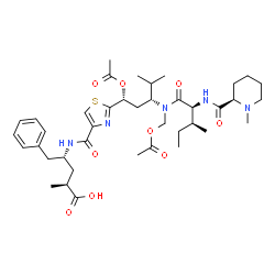 ChemSpider 2D Image | (2S,4R)-4-{[(2-{(1R,3R)-1-Acetoxy-3-[(acetoxymethyl)(N-{[(2R)-1-methyl-2-piperidinyl]carbonyl}-L-isoleucyl)amino]-4-methylpentyl}-1,3-thiazol-4-yl)carbonyl]amino}-2-methyl-5-phenylpentanoic acid | C40H59N5O9S