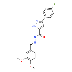 ChemSpider 2D Image | N'-(3,4-Dimethoxybenzylidene)-3-(4-fluorophenyl)-1H-pyrazole-5-carbohydrazide | C19H17FN4O3
