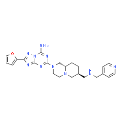 ChemSpider 2D Image | 2-(2-Furyl)-5-[(7S,9aS)-7-{[(4-pyridinylmethyl)amino]methyl}octahydro-2H-pyrido[1,2-a]pyrazin-2-yl][1,2,4]triazolo[1,5-a][1,3,5]triazin-7-amine | C23H28N10O
