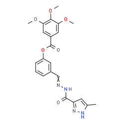 ChemSpider 2D Image | 3-({[(5-Methyl-1H-pyrazol-3-yl)carbonyl]hydrazono}methyl)phenyl 3,4,5-trimethoxybenzoate | C22H22N4O6