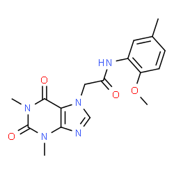 ChemSpider 2D Image | 2-(1,3-Dimethyl-2,6-dioxo-1,2,3,6-tetrahydro-7H-purin-7-yl)-N-(2-methoxy-5-methylphenyl)acetamide | C17H19N5O4