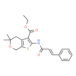 ChemSpider 2D Image | Ethyl 5,5-dimethyl-2-{[(2E)-3-phenyl-2-propenoyl]amino}-4,7-dihydro-5H-thieno[2,3-c]pyran-3-carboxylate | C21H23NO4S