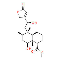 ChemSpider 2D Image | Methyl (1R,4aR,5S,6R,8S,8aR)-8-hydroxy-5-[(2S)-2-hydroxy-2-(5-oxo-2,5-dihydro-3-furanyl)ethyl]-5,6,8a-trimethyldecahydro-1-naphthalenecarboxylate | C21H32O6