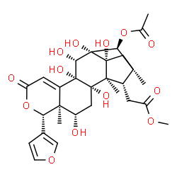 ChemSpider 2D Image | Methyl [(1S,2S,4S,5S,6S,11R,12S,13R,14S,15S,17R,18S)-14-acetoxy-6-(3-furyl)-2,4,11,12,13,17-hexahydroxy-1,5,15-trimethyl-8-oxo-7-oxapentacyclo[13.2.1.0~2,11~.0~5,10~.0~13,17~]octadec-9-en-18-yl]acetat
e | C29H36O13