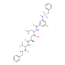 ChemSpider 2D Image | N-[(4S,5S,7R)-8-{[(2S)-1-(Benzylamino)-3-methyl-1-oxo-2-butanyl]amino}-5-hydroxy-2,7-dimethyl-8-oxo-4-octanyl]-3-[(benzylsulfonyl)(methyl)amino]-5-methylbenzamide | C38H52N4O6S