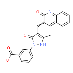 ChemSpider 2D Image | 3-{3-Methyl-5-oxo-4-[(2-oxo-3(2H)-quinolinylidene)methyl]-2,5-dihydro-1H-pyrazol-1-yl}benzoic acid | C21H15N3O4