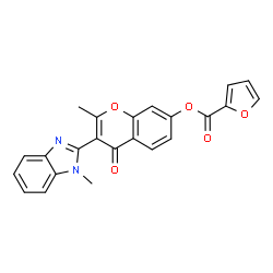 ChemSpider 2D Image | 2-Methyl-3-(1-methyl-1H-benzimidazol-2-yl)-4-oxo-4H-chromen-7-yl 2-furoate | C23H16N2O5