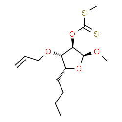 ChemSpider 2D Image | O-[(2S,3R,4S,5R)-4-(Allyloxy)-5-butyl-2-methoxytetrahydro-3-furanyl] S-methyl carbonodithioate | C14H24O4S2