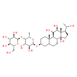 ChemSpider 2D Image | (3beta,11alpha,12beta,14beta,20S)-11,12,14,20-Tetrahydroxypregnan-3-yl 6-deoxy-4-O-alpha-D-glucopyranosyl-alpha-L-galactopyranoside | C33H56O14