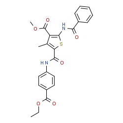 ChemSpider 2D Image | Methyl 2-(benzoylamino)-5-{[4-(ethoxycarbonyl)phenyl]carbamoyl}-4-methyl-3-thiophenecarboxylate | C24H22N2O6S