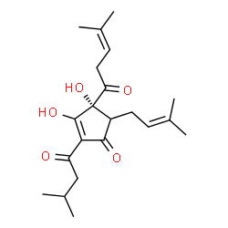 ChemSpider 2D Image | (4R)-3,4-Dihydroxy-2-(3-methylbutanoyl)-5-(3-methyl-2-buten-1-yl)-4-(4-methyl-3-pentenoyl)-2-cyclopenten-1-one | C21H30O5