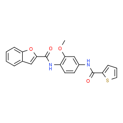 ChemSpider 2D Image | N-{2-Methoxy-4-[(2-thienylcarbonyl)amino]phenyl}-1-benzofuran-2-carboxamide | C21H16N2O4S