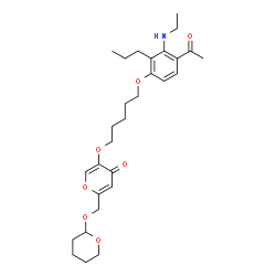 ChemSpider 2D Image | 5-({5-[4-Acetyl-3-(ethylamino)-2-propylphenoxy]pentyl}oxy)-2-[(tetrahydro-2H-pyran-2-yloxy)methyl]-4H-pyran-4-one | C29H41NO7