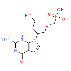 ChemSpider 2D Image | {[2-(2-Amino-6-oxo-3,6-dihydro-9H-purin-9-yl)-4-hydroxybutoxy]methyl}phosphonic acid | C10H16N5O6P