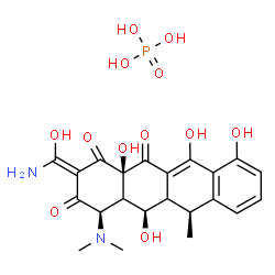 ChemSpider 2D Image | (2Z,4R,5R,6S,12aR)-2-[Amino(hydroxy)methylene]-4-(dimethylamino)-5,10,11,12a-tetrahydroxy-6-methyl-4a,5a,6,12a-tetrahydro-1,3,12(2H,4H,5H)-tetracenetrione phosphate (1:1) | C22H27N2O12P