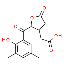 ChemSpider 2D Image | [2-(2-Hydroxy-3,5-dimethylbenzoyl)-5-oxotetrahydro-3-furanyl]acetic acid | C15H16O6